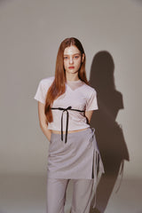 Ribbon Skirt Pants Set Gray