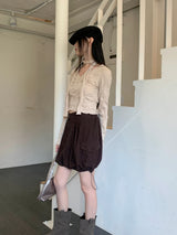 Tory V-neck Shirring Pleated Cropped Long-Sleeved T-shirt
