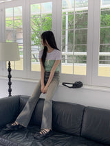 ストライプリボン レイヤード スパンチューブトップ タンクトップ /Opin Stripe Ribbon Layered Spandex Tube Top Tank Top