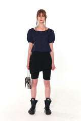 PUFF BUTTON BLOUSE (NAVY)