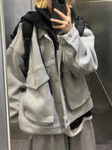 ウォームフーデッドニットジップアップ/Warm hooded knit zip-up