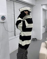 Striped Oversized Warmer Hooded Knitwear (3 colors)
