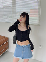 ローライズデッキーデニムスカート/Low-Rise Decky Denim Skirt