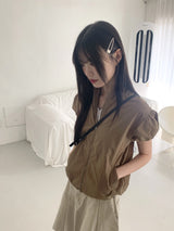 Kaco Nylon Puff Cropped Short-Sleeved Windbreaker Zip-Up