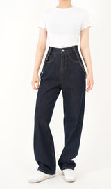 ハイウエストディープブルーワイドフィットサスペンダーデニムパンツ/RED VELVER WENDY WORN HIGH WAIST DEEP BLUE WIDE FIT SUSPENDER DENIM PANTS [16636]