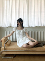 キュートストラップパフ半袖ミニワンピース / Cute Strap Puff Short Sleeve Mini Dress