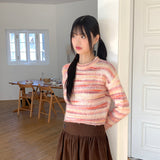 Huretz Wool Mix Stripe Coloring Crop Long-Sleeved Knit