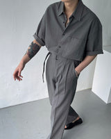 リネンベルトワイドスラックス / ECT linen belt wide slacks (4 colors)