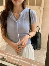 Hood Knit Short Sleeve Cardigan (4color)