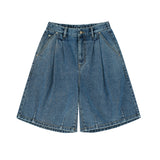 ディープタックポイントバミューダパンツ / deep tuck point denim bermuda shorts - BLUE