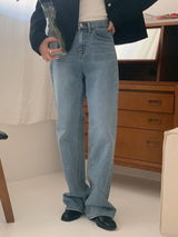 メンションナッピングライトブルーワイドウィンターデニムパンツ / Mention napping light blue wide winter denim pants