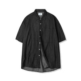 フロントシームウォッシュドデニムシャツ / FRONT SEAM WASHED DENIM SHIRT BLACK