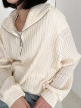 リブハーフジップアップニット / Ribbed Half Zip Up Knit (4color)