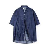 フロントシームウォッシュドデニムシャツ / FRONT SEAM WASHED DENIM SHIRT INDIGO