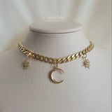 Moon and Star Bold Chain Choker - Gold