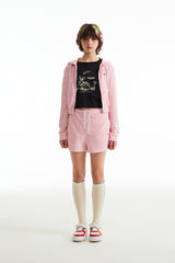チェリークロップテリーフーディージップアップ／CHERRY CROP TERRY HOODIE ZIP UP [SALMON PINK]