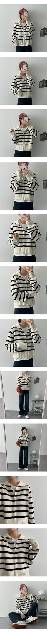 サネデイリーカラーニットジップアップ / Sanne Daily Collar Knit Zip-Up