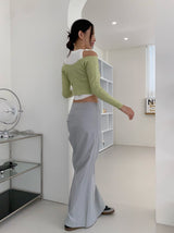 アンフッテッドシャーリングスリットロングスカート / Unfooted shirring slit long skirt