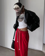 （UNISEX）グリッツボタンクロップレザーブルゾン
