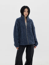 ケーブルハイネックジップアップカーディガン / Cable high neck zip-up cardigan (6color)