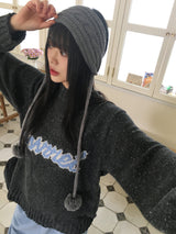 [Wool 10] Beel Bokashi Lettering Boxy Overfit Knit