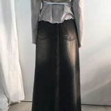 Yat Cat Sand Washed Maxi Denim Long Skirt