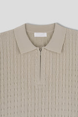 トッドケーブルジップアップ半袖襟付きニット / Tod Cable Zip-Up Short-Sleeved Collar Knitwear (8 colors)