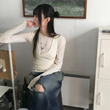 [Tank top set] カレルウールシースルータンクトップショルダー長袖Tシャツセット