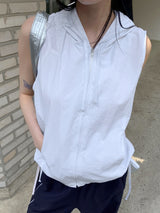 ストリングフードナイロンジップアップベスト/Lola String Hood Nylon Zip-up Vest