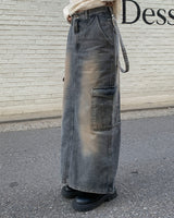 Work cargo denim skirt
