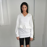 レイニークロップフーディージップアップ / RAINY CROP HOODIE ZIP UP (WHITE,GREEN-BLUE)