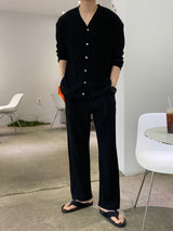 ニューゲントオーシャンアイスプリーツセットアップロングスリーブカーディガン / New Gent Ocean Ice Pleats Set-up Long-Sleeved Cardigan (2 colors)