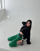 leather coated straight pants