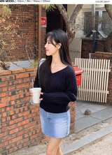 WT Cable V-neck Crop Knit (6color)