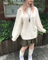 ヴィンテージツイストバルーンアンバランススリットニット