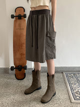 ポシカラーシャーリングポケットナイロンミディスカート / Poshi color shirring pocket nylon midi skirt