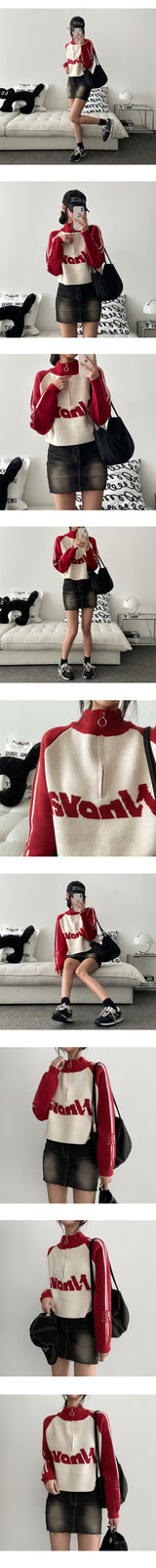 Novak Crop Double String Half Zip-Up Knitwear