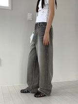 Bertie Gray Washed Stitch Long Wide Denim Pants