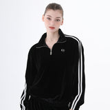 レイジーデイベルベットジップアップ/0 3 lazy day velvet zip-up top - BLACK