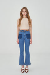 セミブーツカットフィットベルトセットデニムパンツ / LEE EUN-JI WORN SEMI BOOTSCUT FIT BELT SET DENIM PANTS [6880]