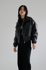 レザークロップブルゾンパディング/Leather crop blouson padding (2color)