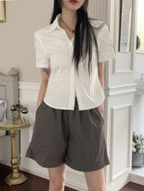 ラインロール半そでシャツ/ Epik line rolled semi-cropped short-sleeved shirt