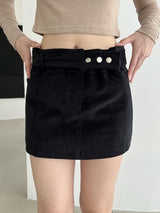 コーデュロイスリーボタンロースカート/Corduroy Three Button Low Skirt (2color)