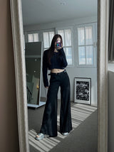 Belted semi bootcut slacks
