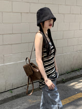 バーニーアンドホルターストライプレイヤードミニワンピース / Barney and Halter Stripe Layered Mini One Piece