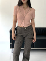 オッターオールインワンブックレットホルタースリーブレス半袖カーディガン/ Otter all-in-one booklet halter sleeveless knit short-sleeved cardigan
