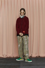 BUTTON ARGYLE KNIT JACKET / WINE