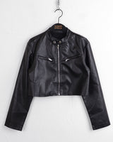 Batle biker pocket cropped leather jacket