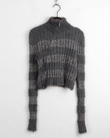 Nier angora fur color combination striped diagonal zipper slim long sleeve knit