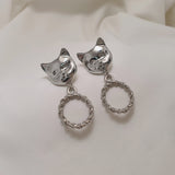 メルビーザキャットシリーズ - アンティークキャットノブピアス / Melbie The Cat Series - Antique Cat Knobs Piercing (Silver ver.)